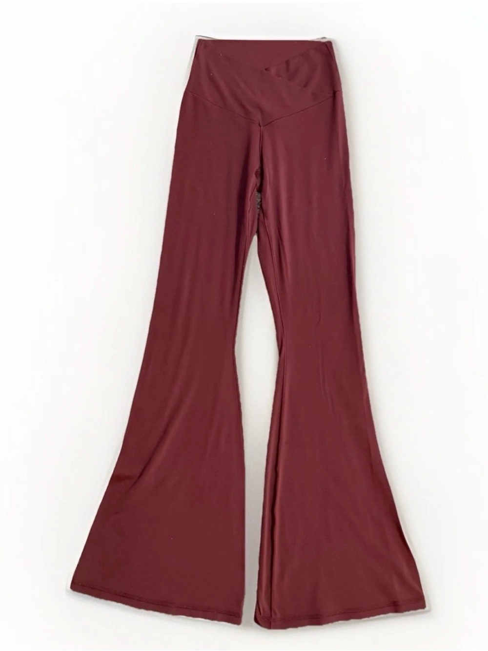 Aerie Crossover Waistband Flare Full Length Leggings Maroon Medium.